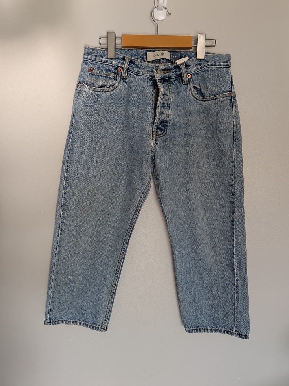 GAP Boy Fit Cropped Jeans Light Wash Button Fly 100% Cotton Sz 6